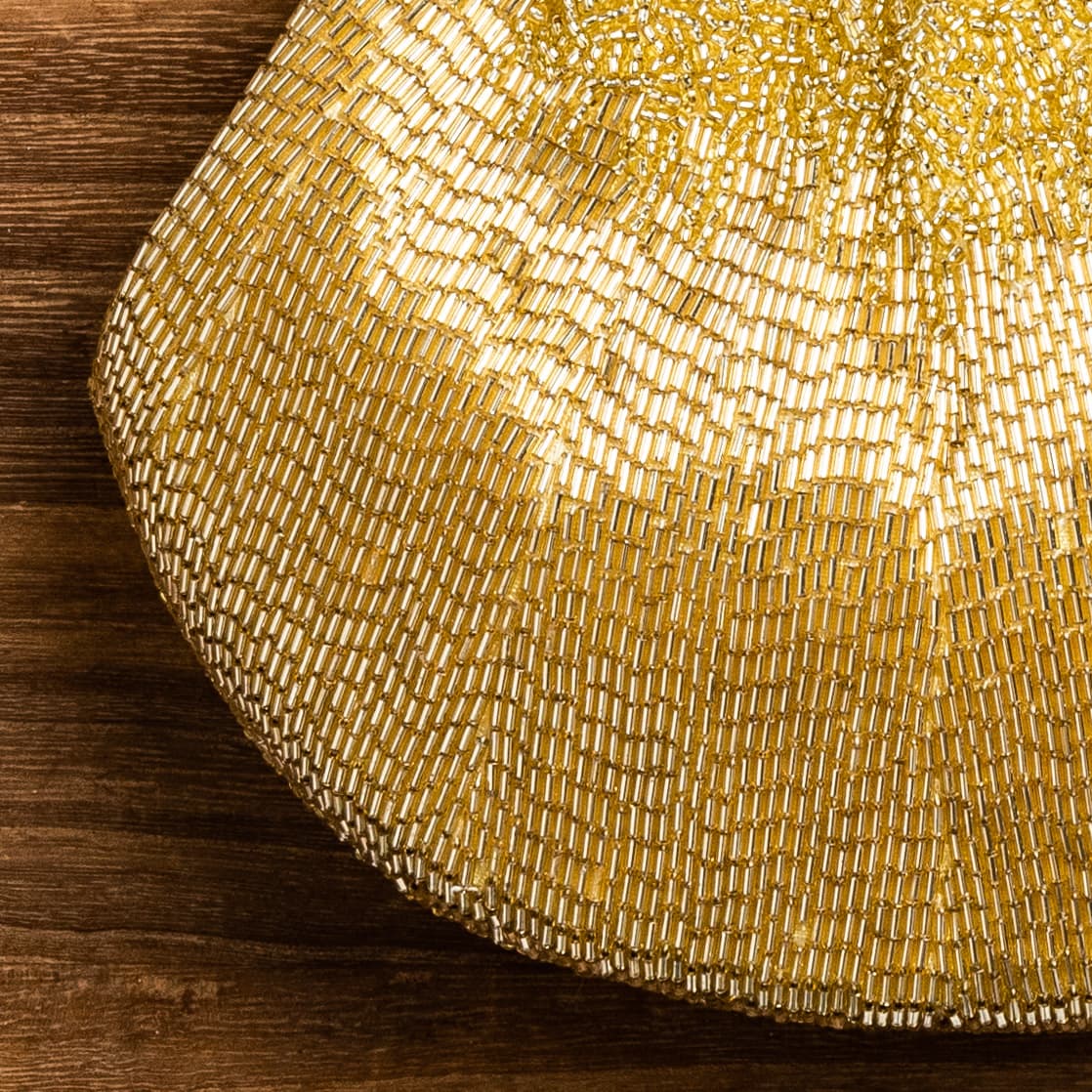 爽やかで明るいゴールドのがま口ビーズバッグ