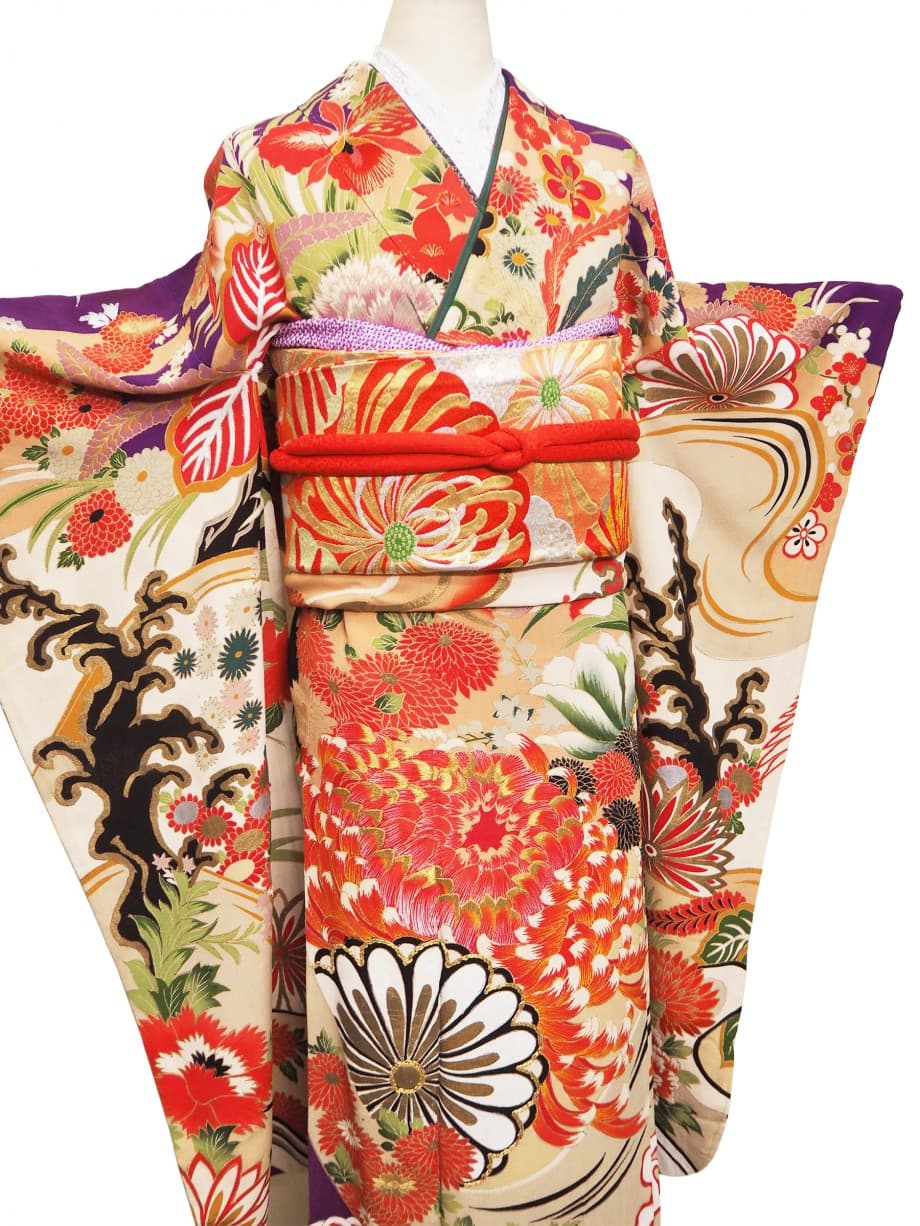 【振袖レンタル】成人式 | 紅桔梗色に波と菊の振袖