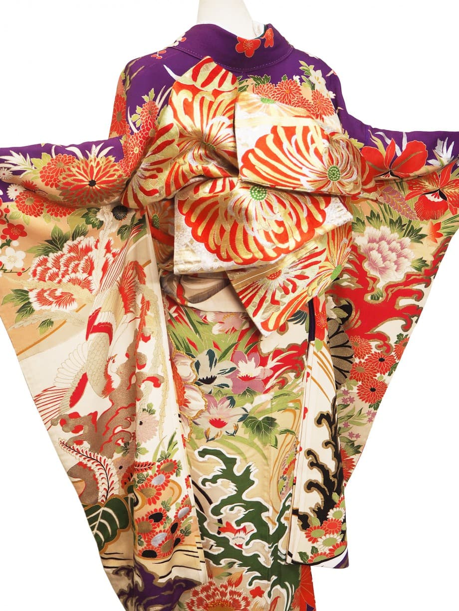 【振袖レンタル】成人式 | 紅桔梗色に波と菊の振袖