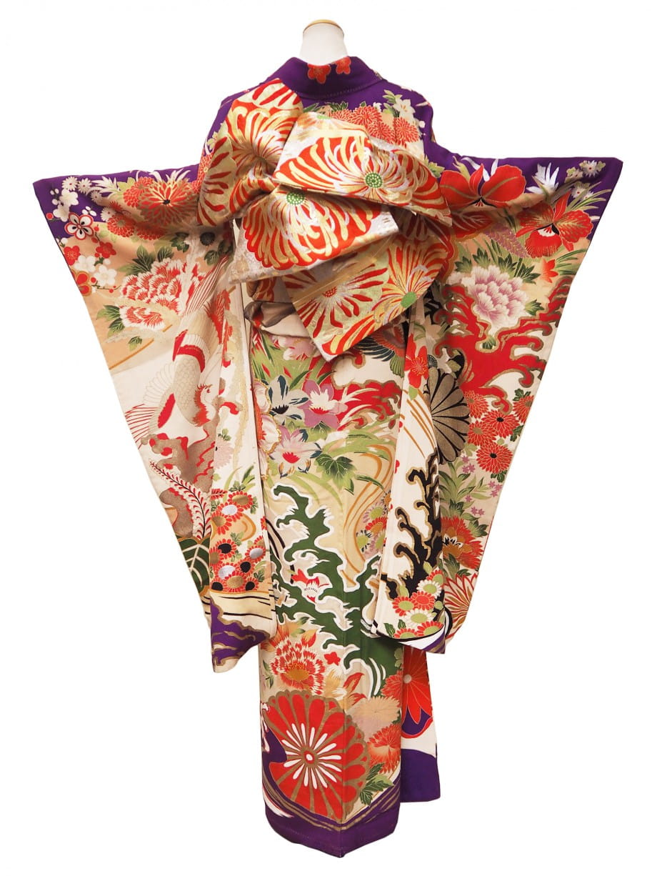 【振袖レンタル】成人式 | 紅桔梗色に波と菊の振袖