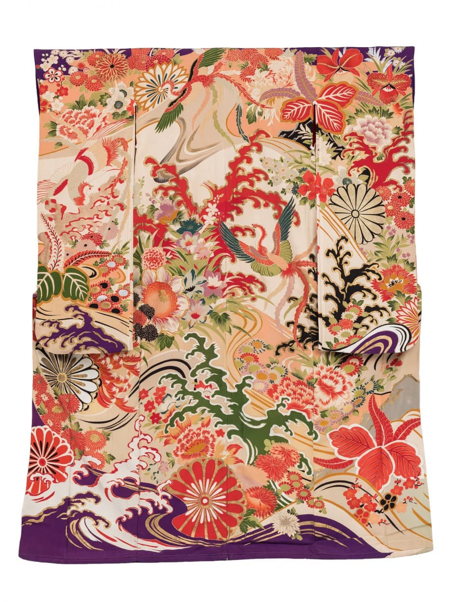 【振袖レンタル】成人式 | 紅桔梗色に波と菊の振袖