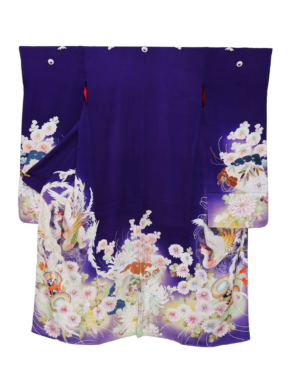 【振袖レンタル】成人式 | 鉄紺色に鳳凰と菊紋様の振袖