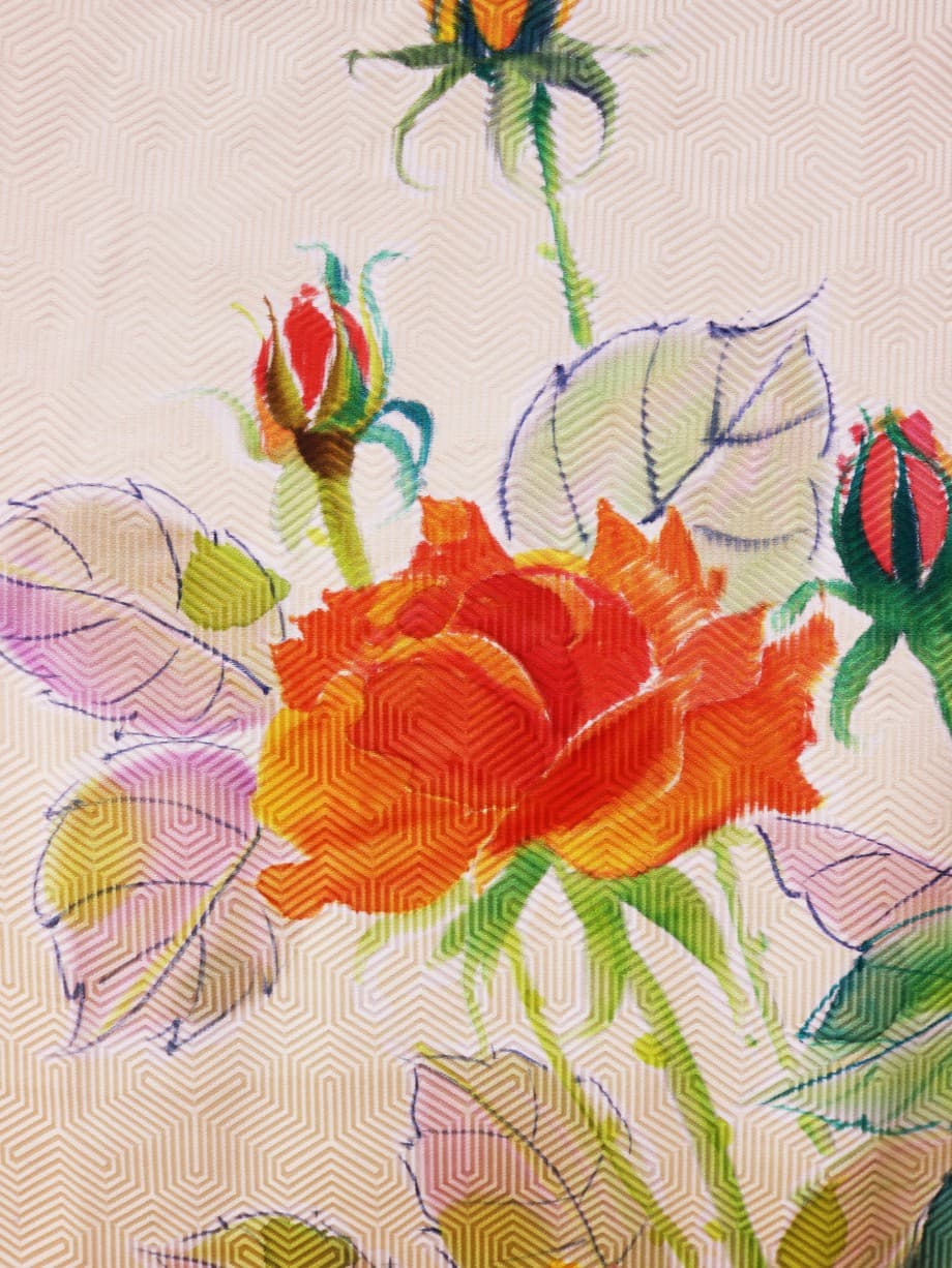 【振袖レンタル】成人式 | クリームイエローに大胆な手描き薔薇の中振袖