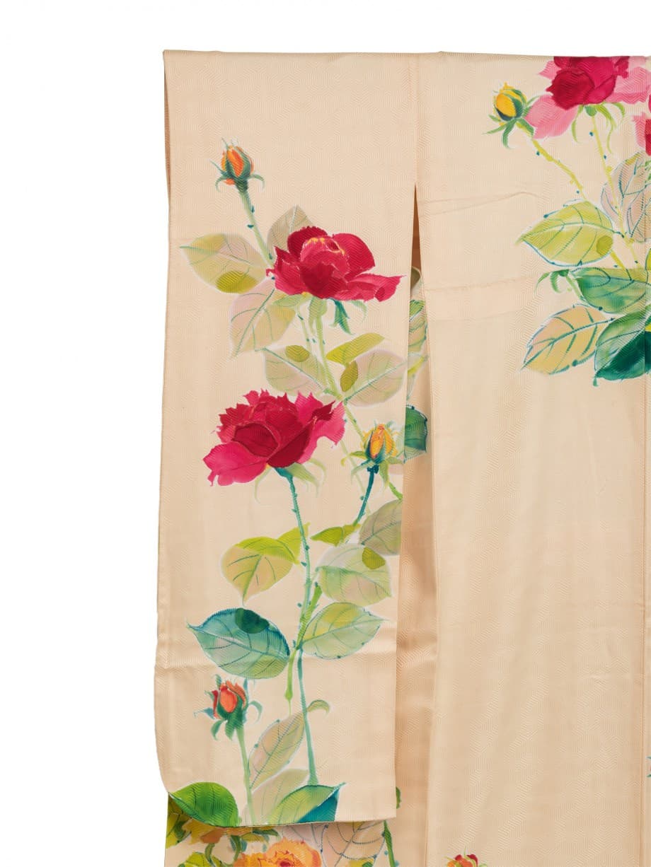 【振袖レンタル】成人式 | クリームイエローに大胆な手描き薔薇の中振袖