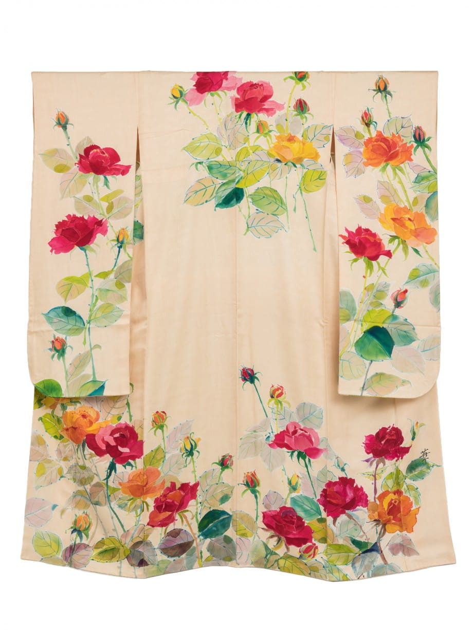 【振袖レンタル】成人式 | クリームイエローに大胆な手描き薔薇の中振袖