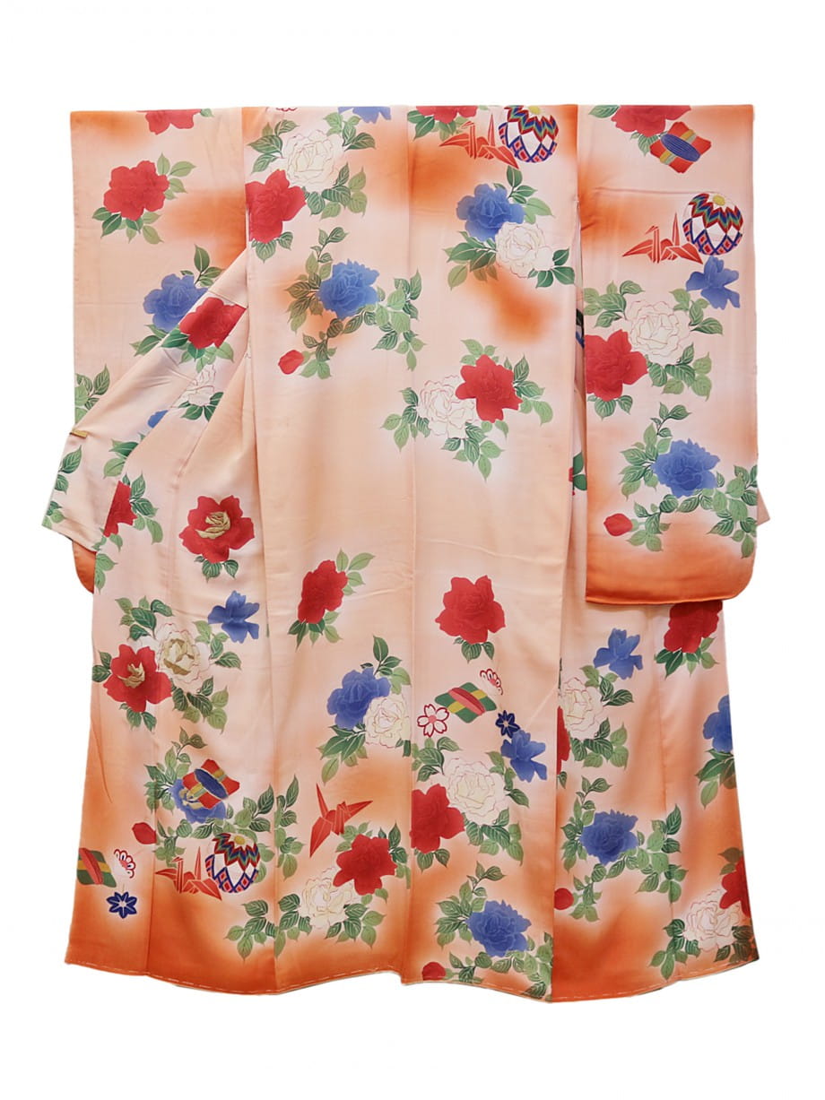 【袴レンタル】卒業式 | コーラルピンクに折鶴と手鞠の小振袖