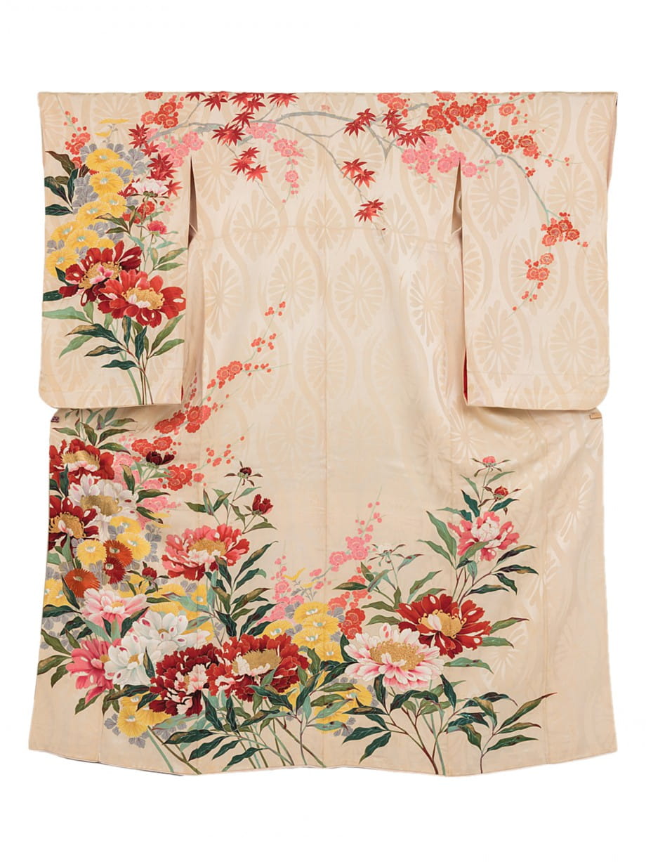 【袴レンタル】卒業式 | クリームイエローに牡丹や菊が咲く小振袖