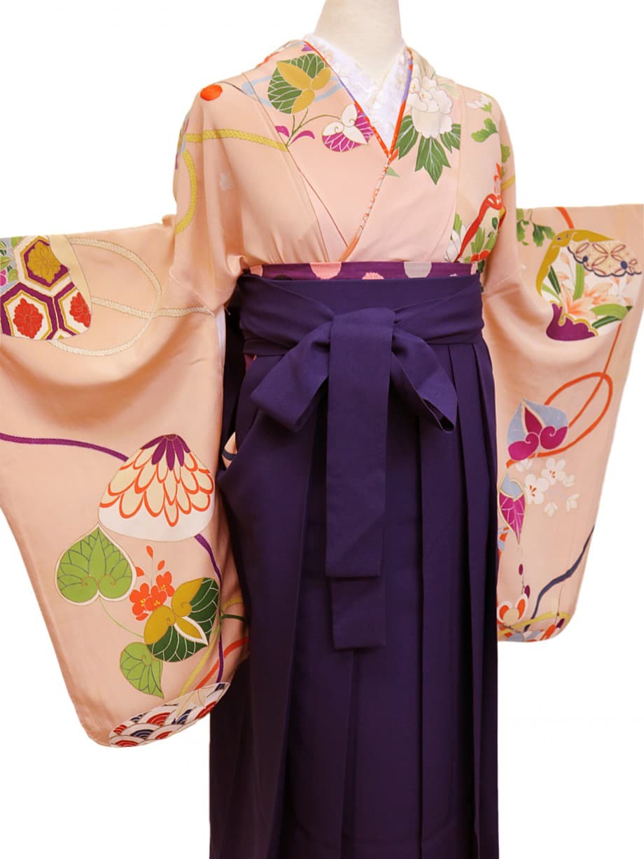 【袴レンタル】卒業式 | ピンクベージュに貝合わせの小振袖