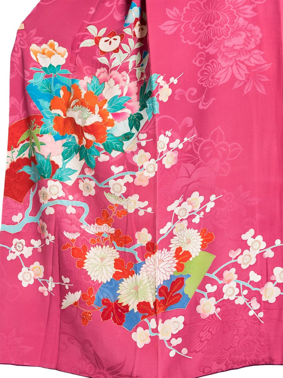 【訪問着レンタル】椿色に梅や菊、牡丹の小振袖