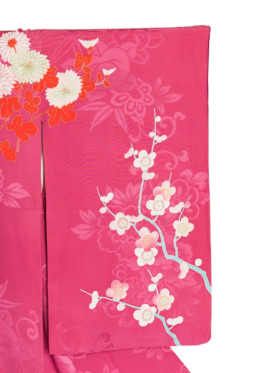【訪問着レンタル】椿色に梅や菊、牡丹の小振袖