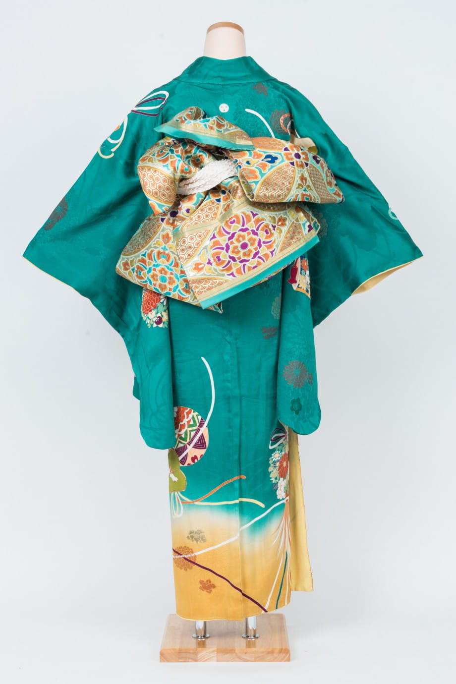 【訪問着レンタル】マラカイトグリーンに花薬玉と扇の小振袖