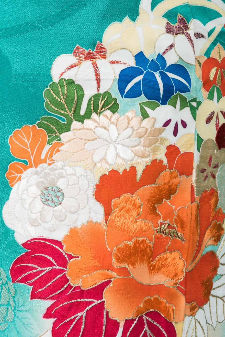 【訪問着レンタル】マラカイトグリーンに花薬玉と扇の小振袖