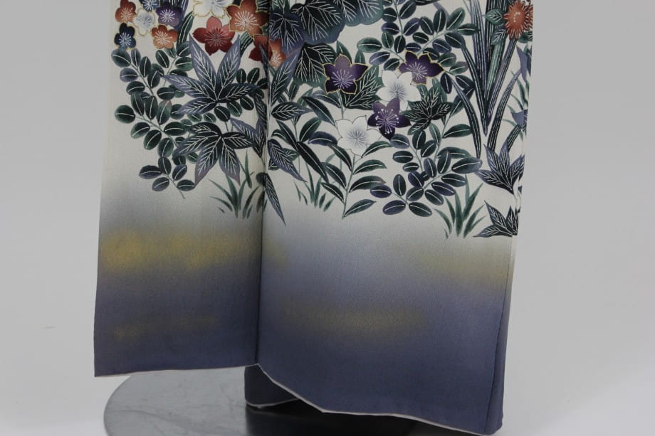 【訪問着レンタル】二藍色のぼかしに手描き友禅の訪問着