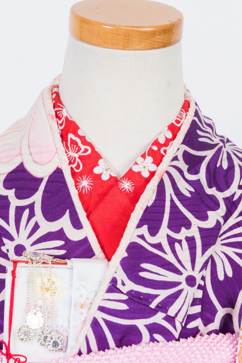 【七五三着物レンタル】紫地にピンクとブルーの桜が満開の七歳祝着