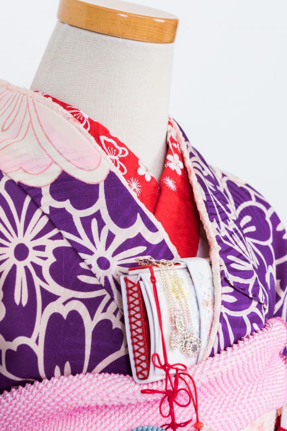 【七五三着物レンタル】紫地にピンクとブルーの桜が満開の七歳祝着