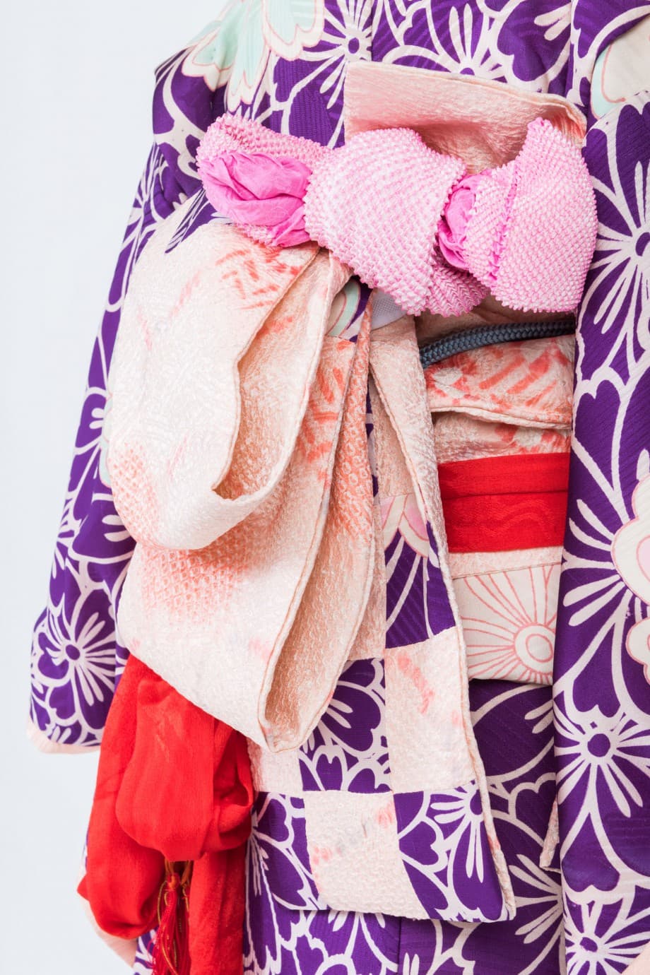 【七五三着物レンタル】紫地にピンクとブルーの桜が満開の七歳祝着