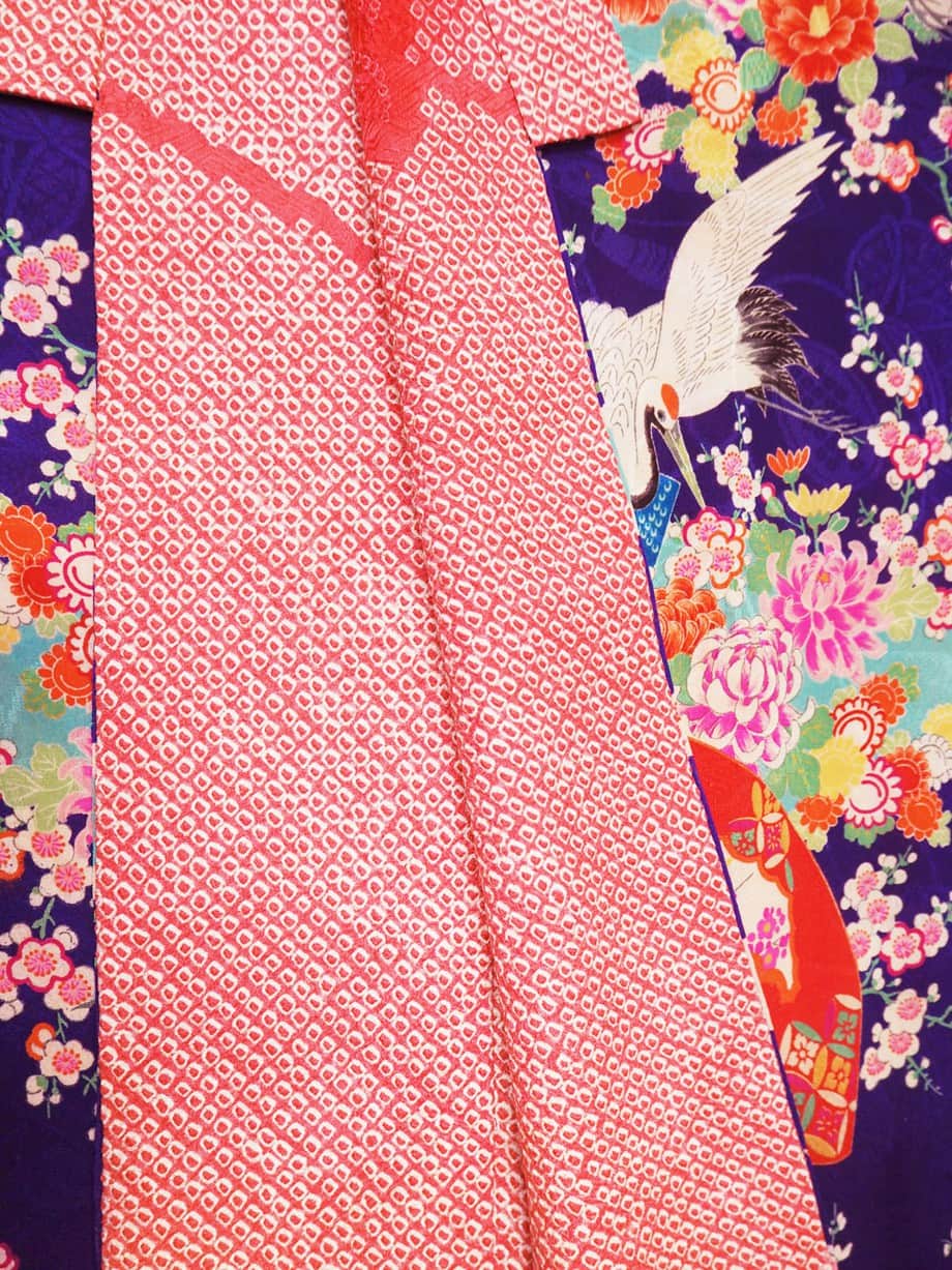 【七五三着物レンタル】瑠璃色に四季の花と鶴が舞う七歳祝着