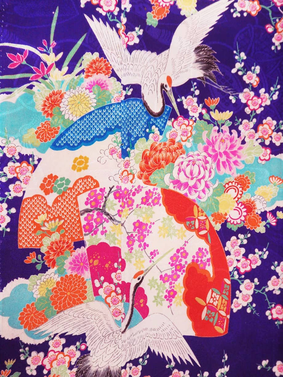 【七五三着物レンタル】瑠璃色に四季の花と鶴が舞う七歳祝着