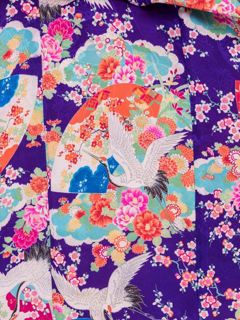 【七五三着物レンタル】瑠璃色に四季の花と鶴が舞う七歳祝着