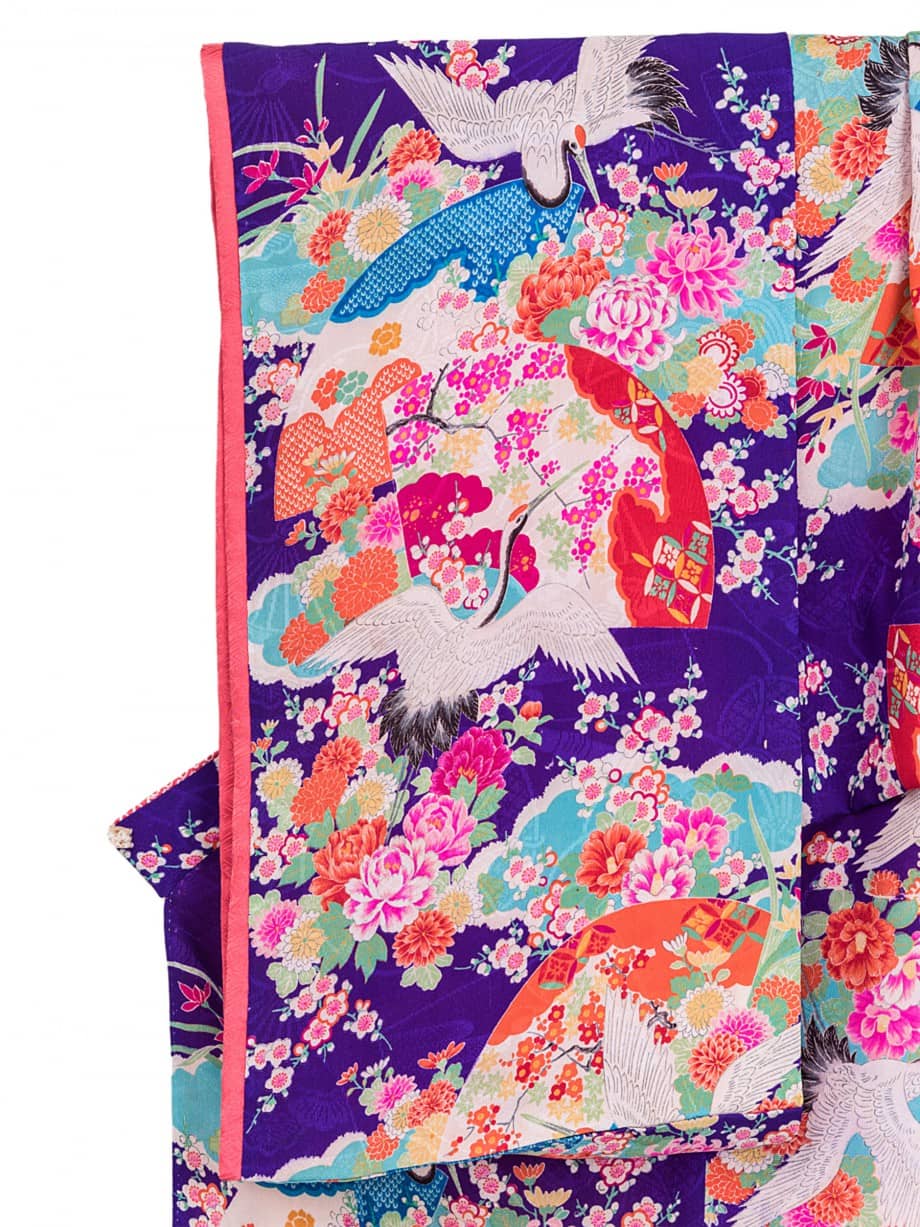 【七五三着物レンタル】瑠璃色に四季の花と鶴が舞う七歳祝着