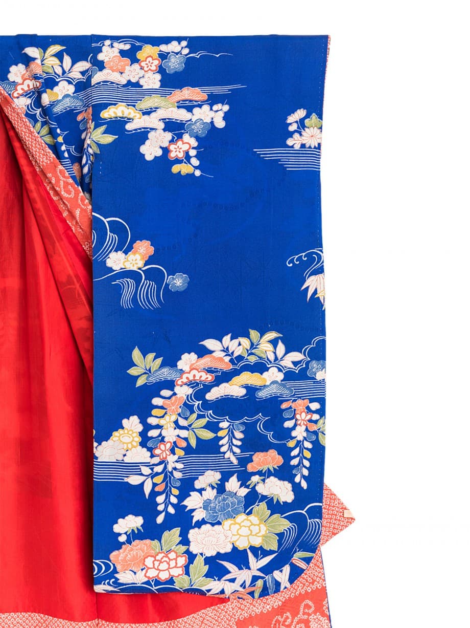 【七五三着物レンタル】マリンブルーに四季の花が散りばめられた七歳祝着