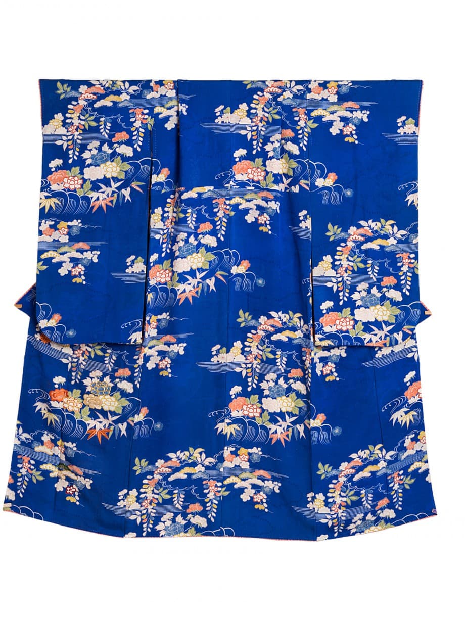 【七五三着物レンタル】マリンブルーに四季の花が散りばめられた七歳祝着