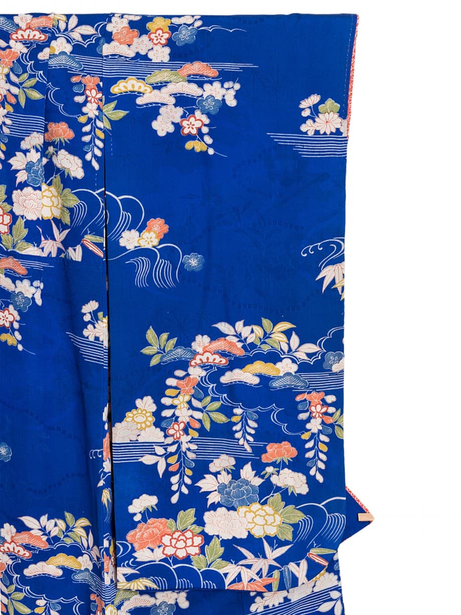 【七五三着物レンタル】マリンブルーに四季の花が散りばめられた七歳祝着