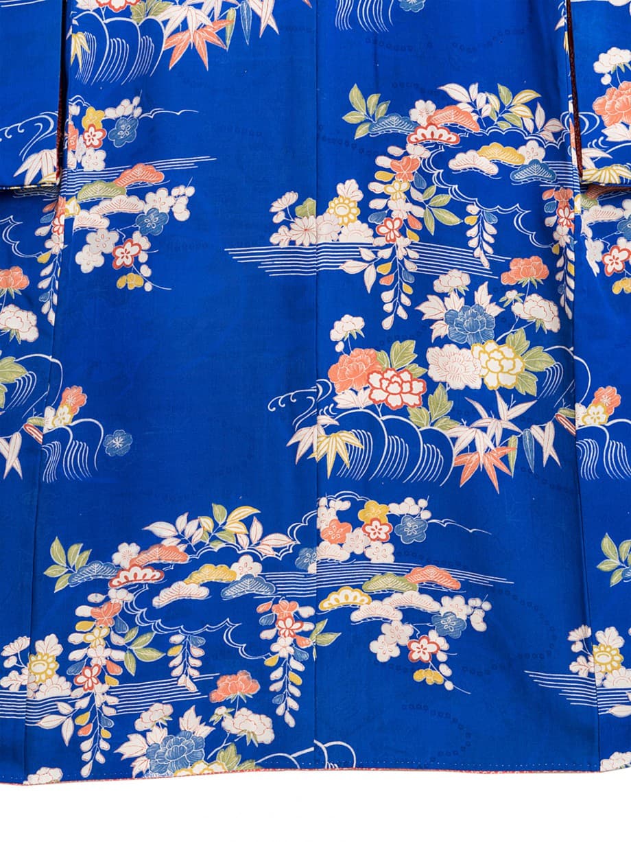 【七五三着物レンタル】マリンブルーに四季の花が散りばめられた七歳祝着