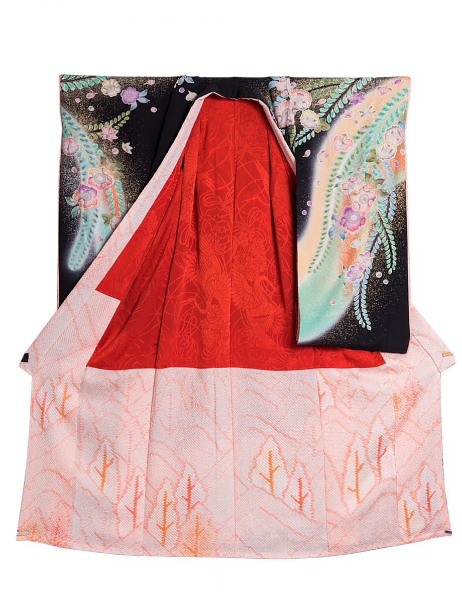 【七五三着物レンタル】黒地に辻が花染めの七歳祝着