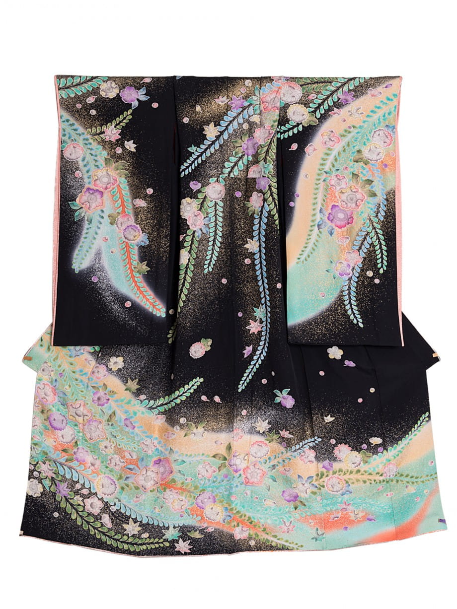 【七五三着物レンタル】黒地に辻が花染めの七歳祝着