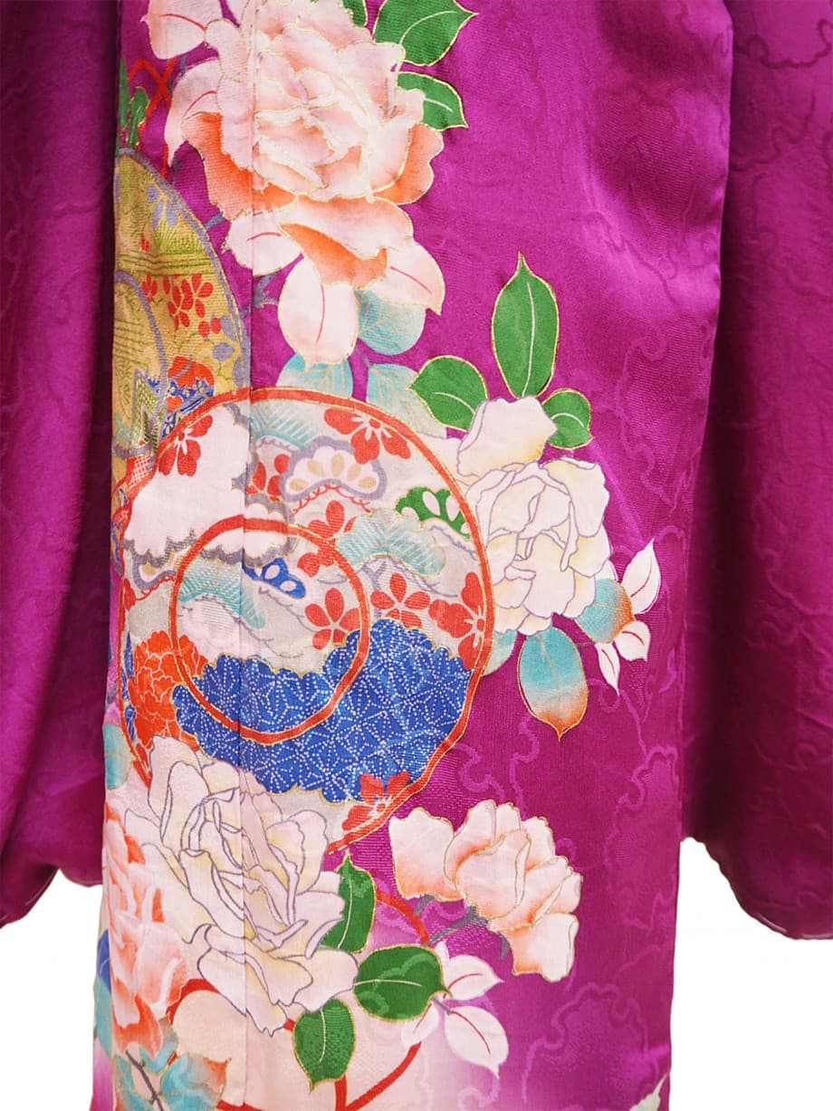 【七五三着物レンタル】ダリアパープルに牡丹と鼓の七歳祝着