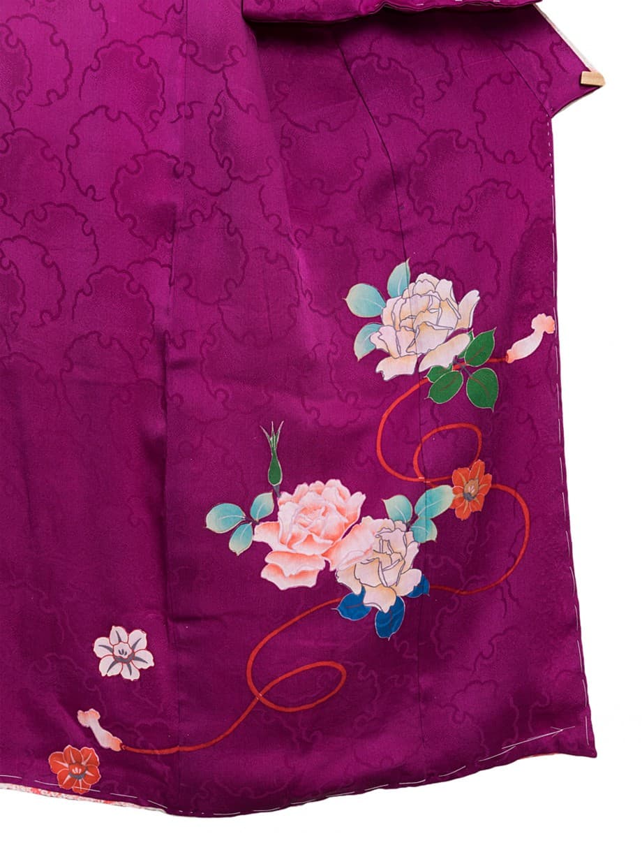 【七五三着物レンタル】ダリアパープルに牡丹と鼓の七歳祝着