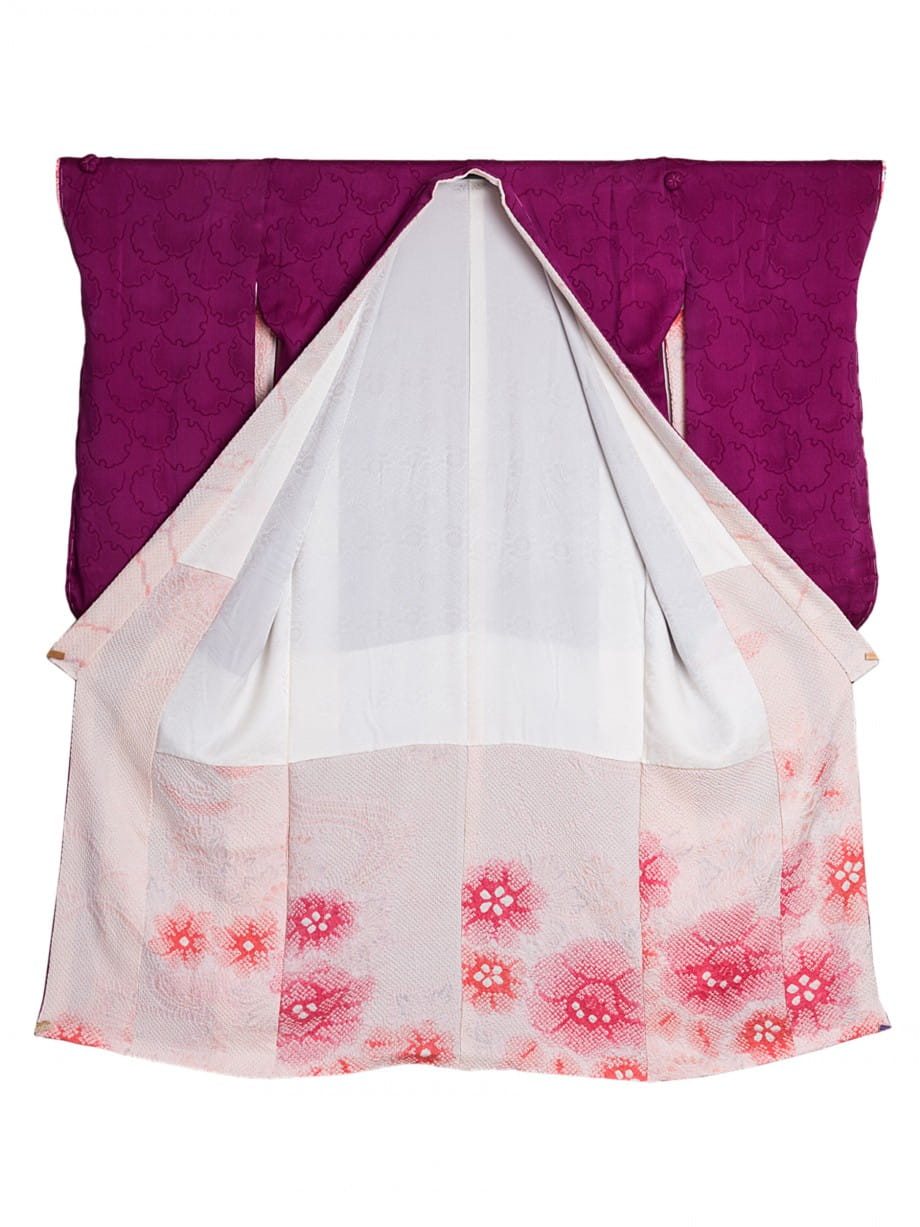 【七五三着物レンタル】ダリアパープルに牡丹と鼓の七歳祝着