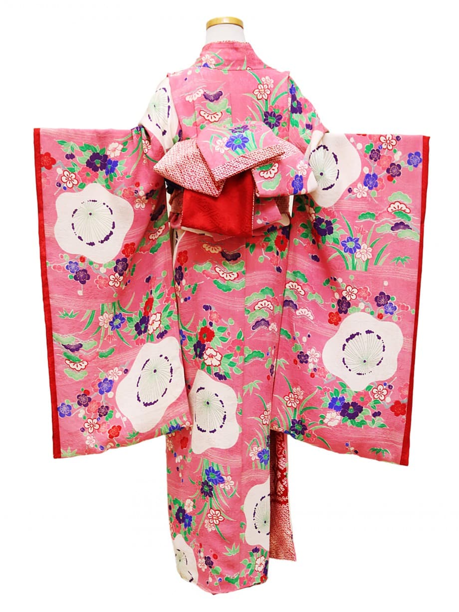 【七五三着物レンタル】チェリーピンクに大きな梅の花の七歳祝着